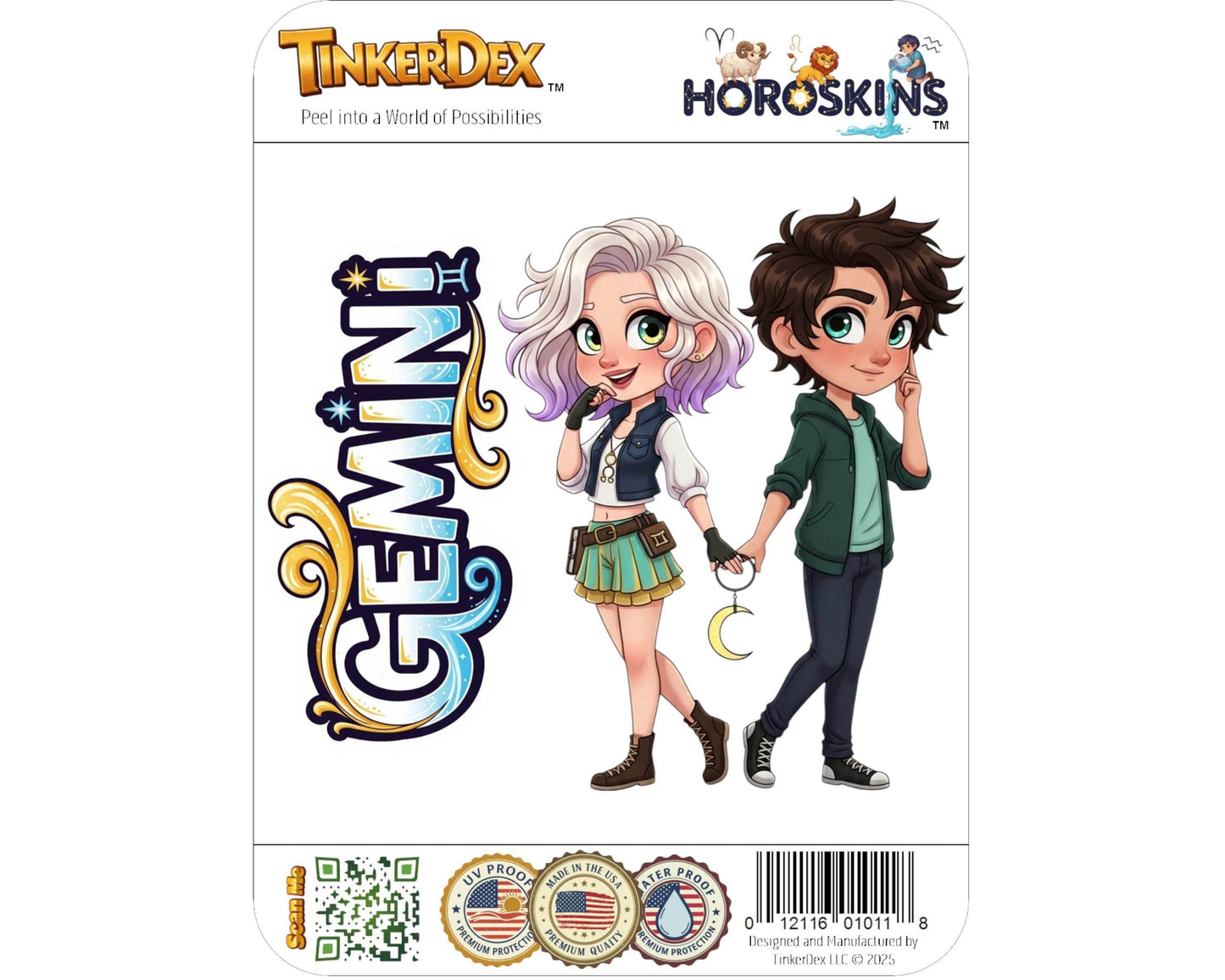 Gemini Sticker and Magnet - the Celestial Twins Horoskins™ – Zodiac Air Sign | Waterproof & UV-Proof - Sticker / Mini