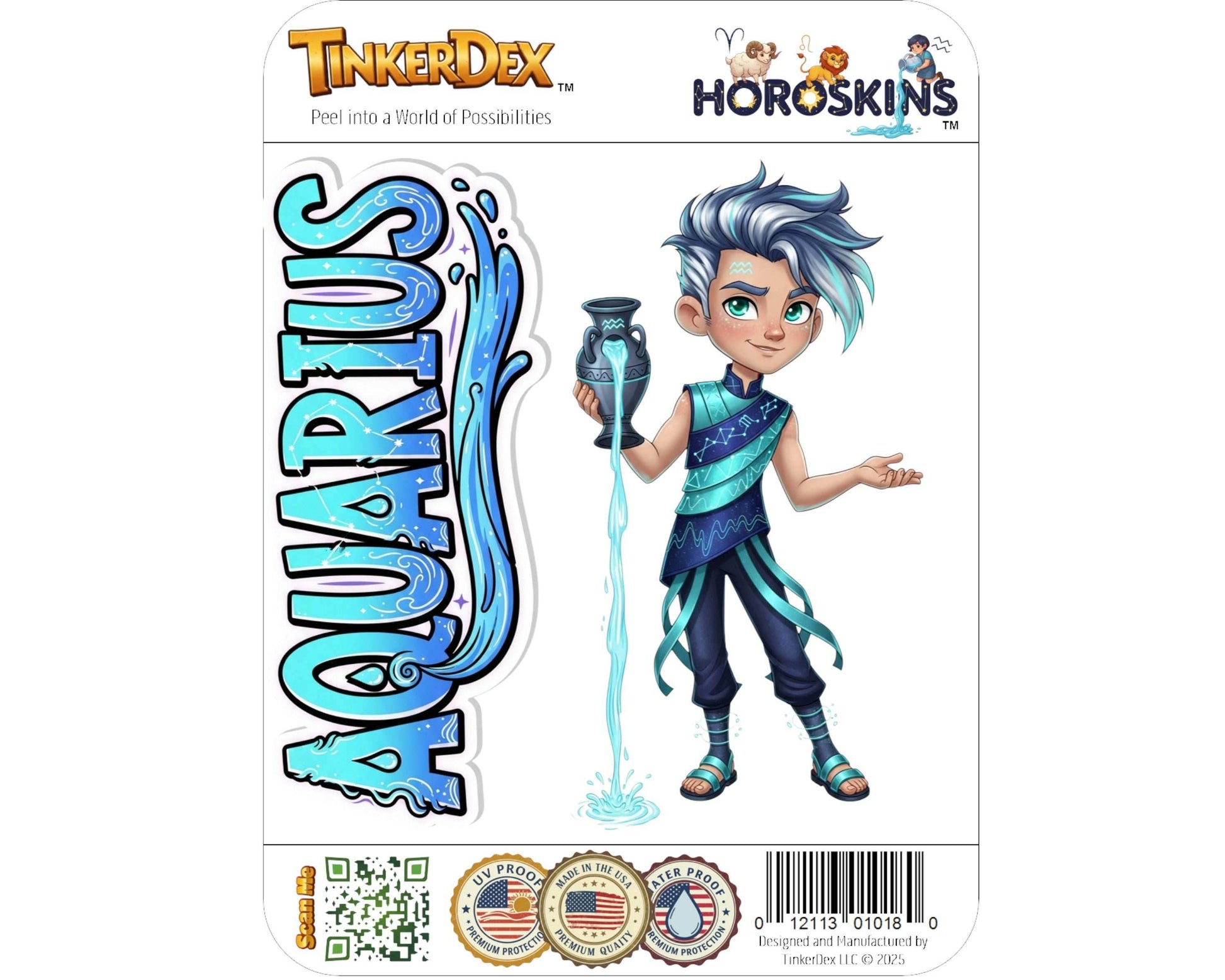 Aquarius Sticker and Magnet - the Water-Bearer Horoskins™ – Zodiac Air Sign | Waterproof & UV-Proof - Sticker / Mini
