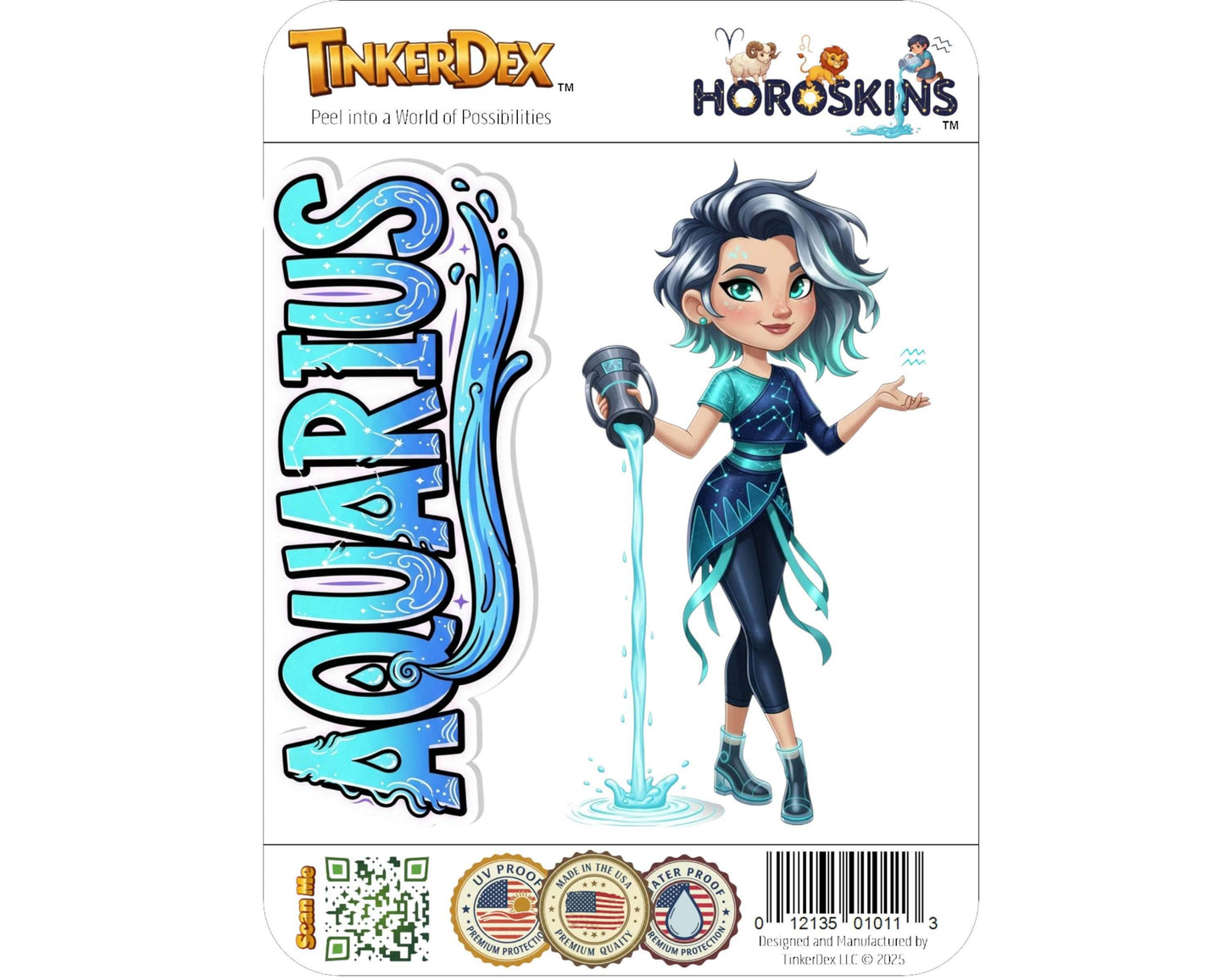 Aquarius Sticker and Magnet - the Star-Pourer Horoskins™ – Zodiac Air Sign | Waterproof & UV-Proof - Sticker / Mini
