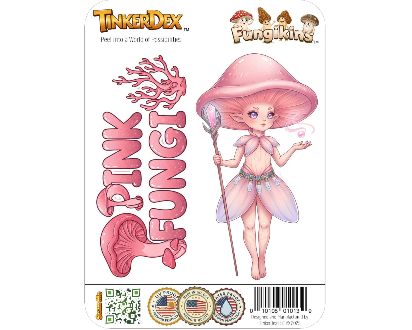 Pink Fungi Sticker and Magnet - the Petal Pixie Fungikins™ – Fantasy Mushroom Art | Waterproof & UV-Proof - Sticker / Mini