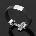 Vikings Mjolnir Stainless Steel Real Leather Bracelet - 