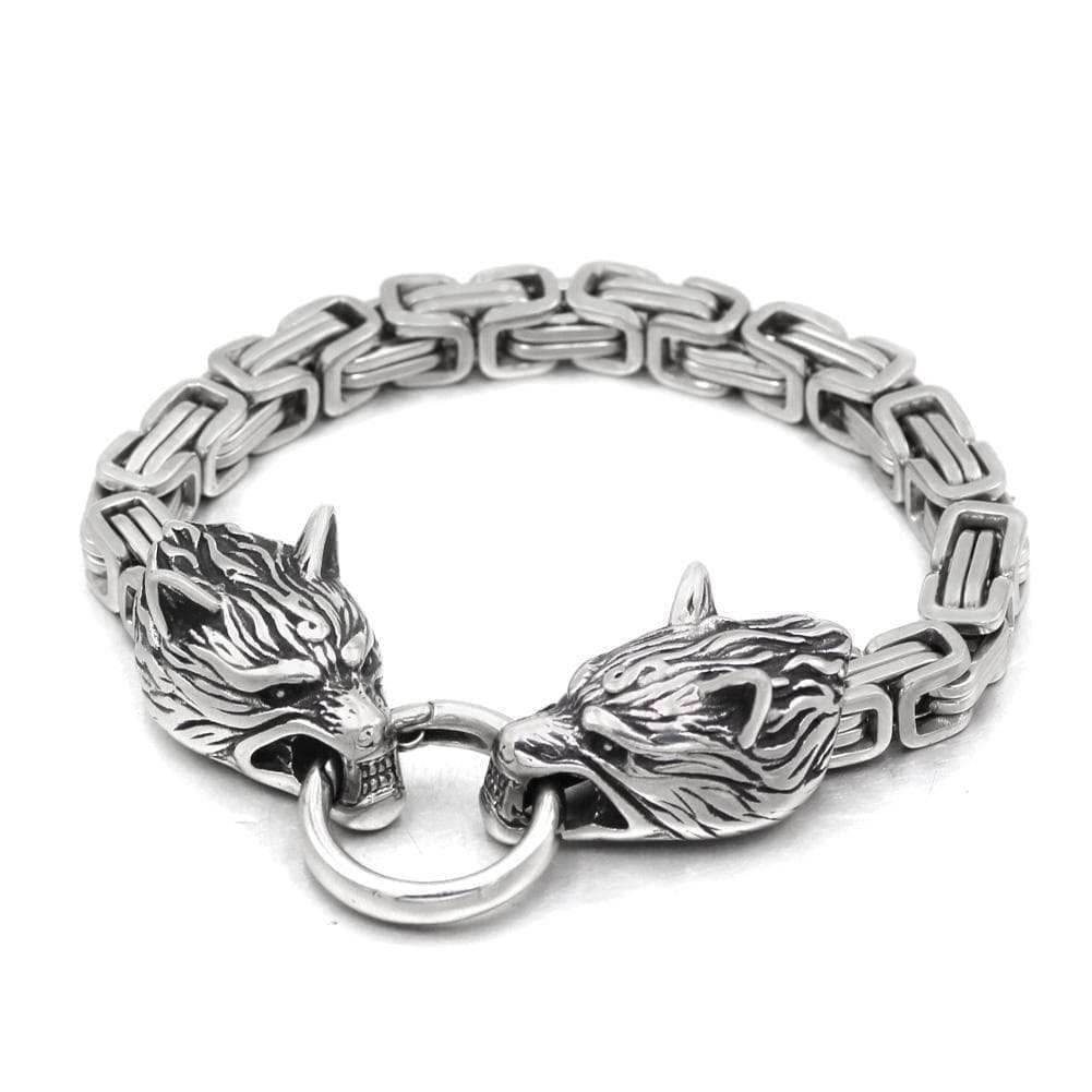 Vikings Wolf Head King's Chain Stainless Steel Bracelet - 19CM / 7.4 Inches
