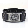 Vikings Valknut Leather Arm Cuff - Black