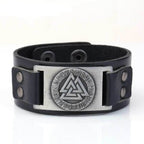 Vikings Valknut Leather Arm Cuff - Black