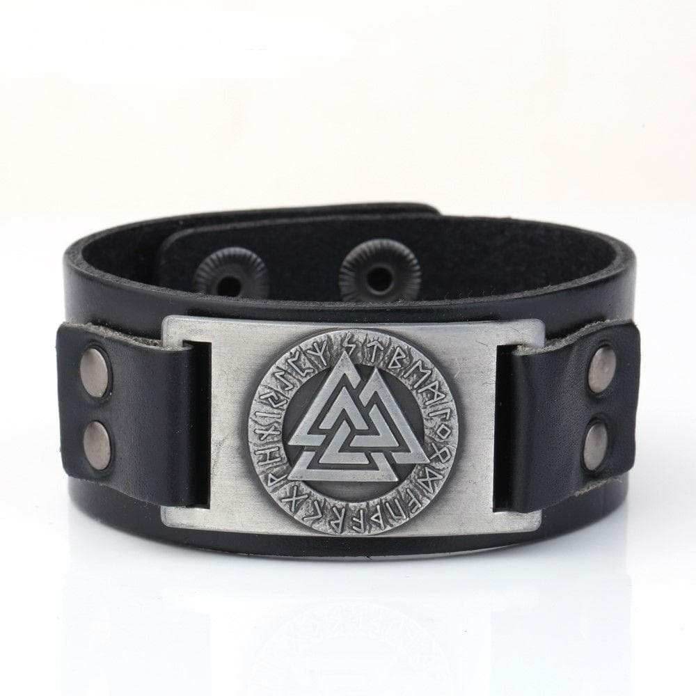 Vikings Valknut Leather Arm Cuff - Black