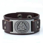 Vikings Valknut Leather Arm Cuff - Brown