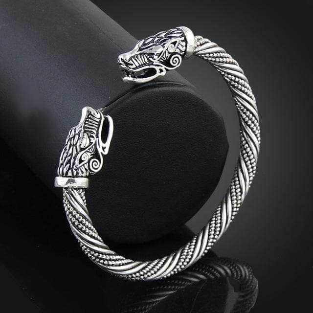 Vikings Geri & Freki Bangle Bracelet - Silver Plated