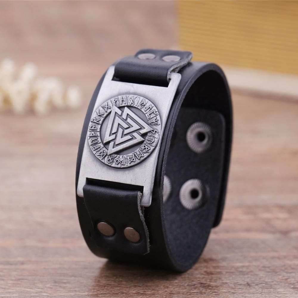 Vikings Valknut Leather Arm Cuff - Black