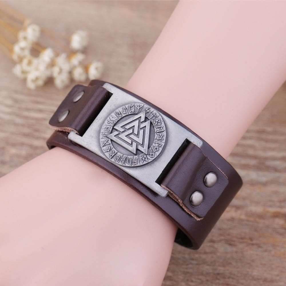 Vikings Valknut Leather Arm Cuff - Black