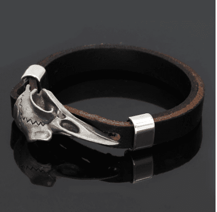 Vikings Raven Skull Leather Bracelet - 