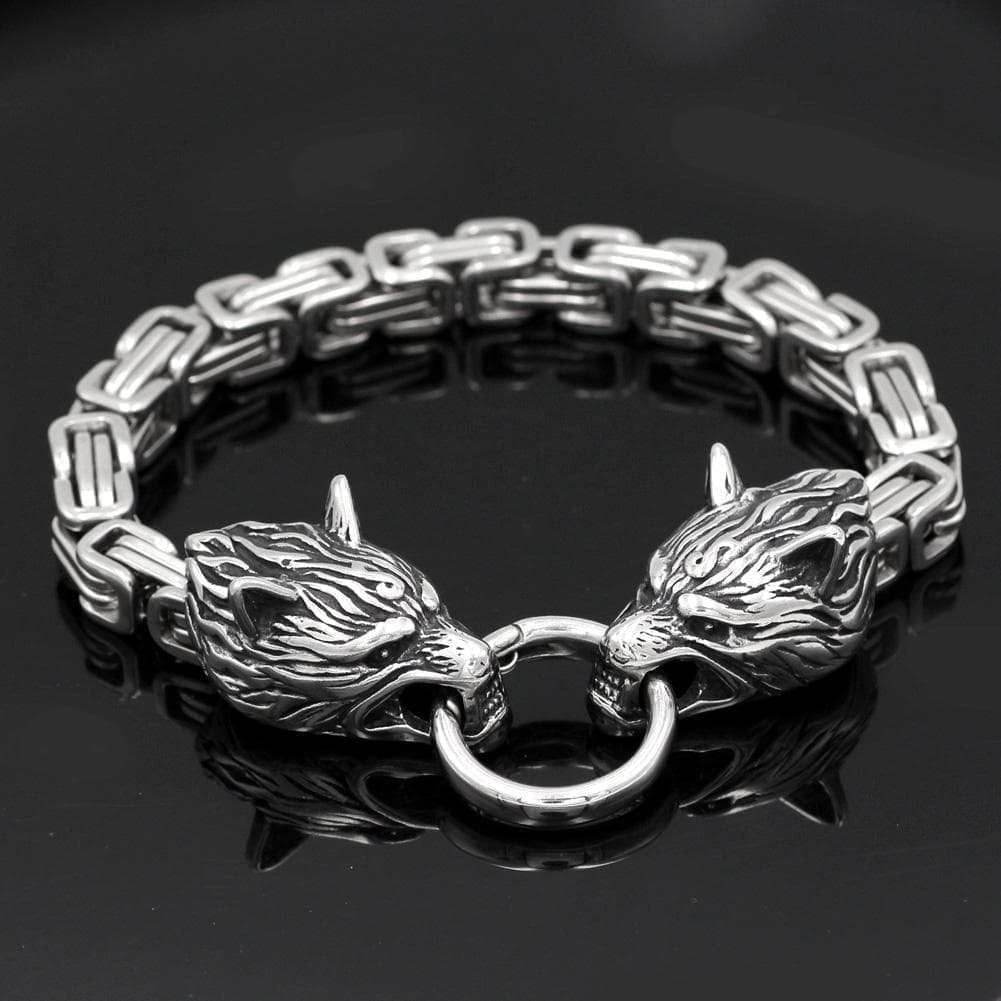 Vikings Wolf Head King's Chain Stainless Steel Bracelet - 19CM / 7.4 Inches