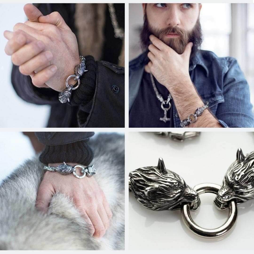 Vikings Wolf Head King's Chain Stainless Steel Bracelet - 19CM / 7.4 Inches