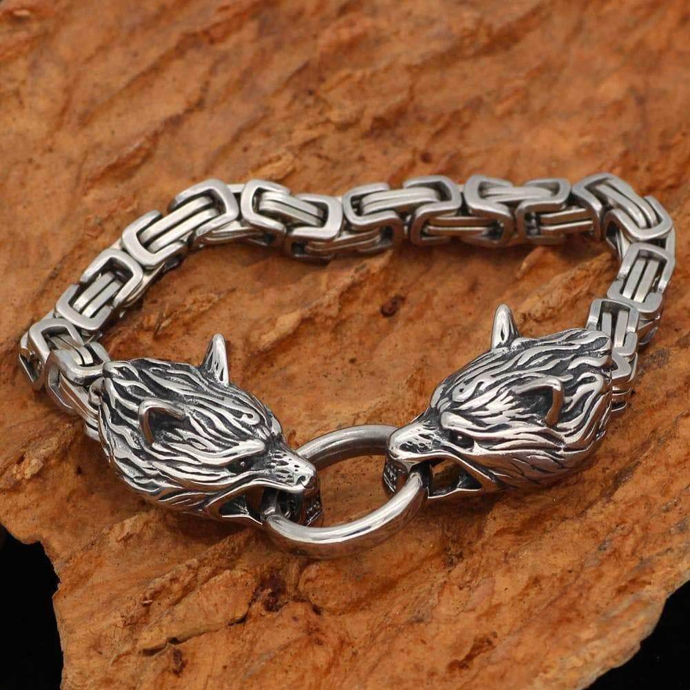 Vikings Wolf Head King's Chain Stainless Steel Bracelet - 19CM / 7.4 Inches