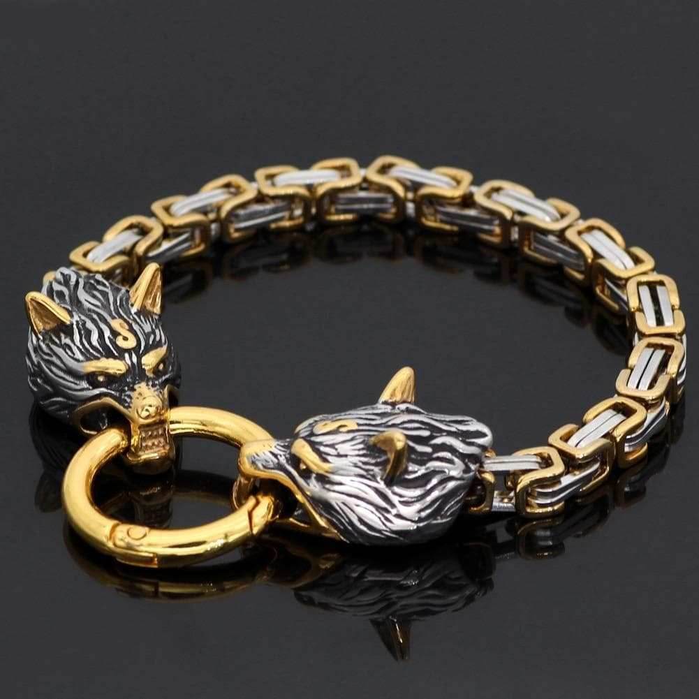 Vikings Wolf Head Stainless Steel Bracelet - 19CM / 7.4 Inches