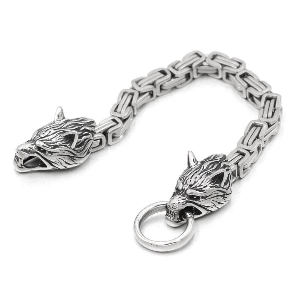 Vikings Wolf Head King's Chain Stainless Steel Bracelet - 19CM / 7.4 Inches