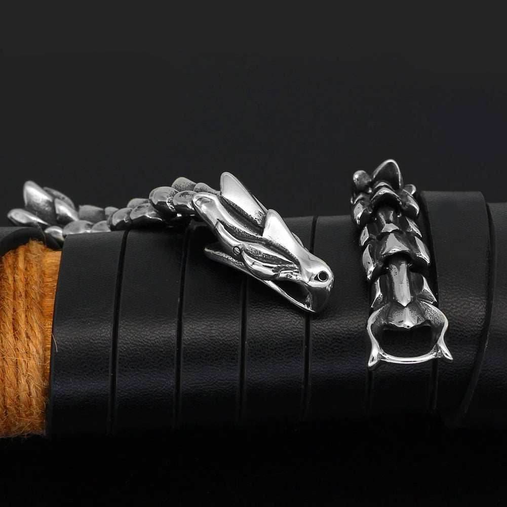 Vikings Dragon Head Stainless Steel Bracelet - 19 cm