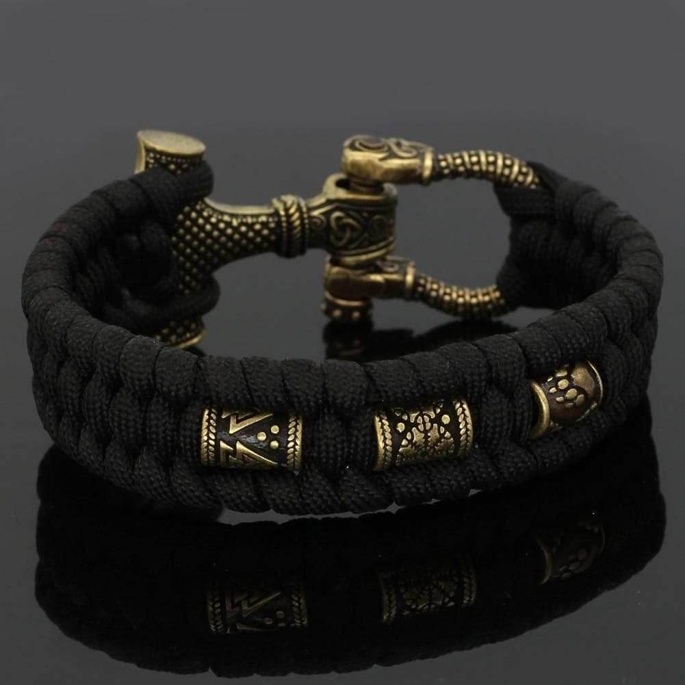Vikings Mjolnir Stainless Steel Black Paracord Bracelet - 19cm / 7.5in