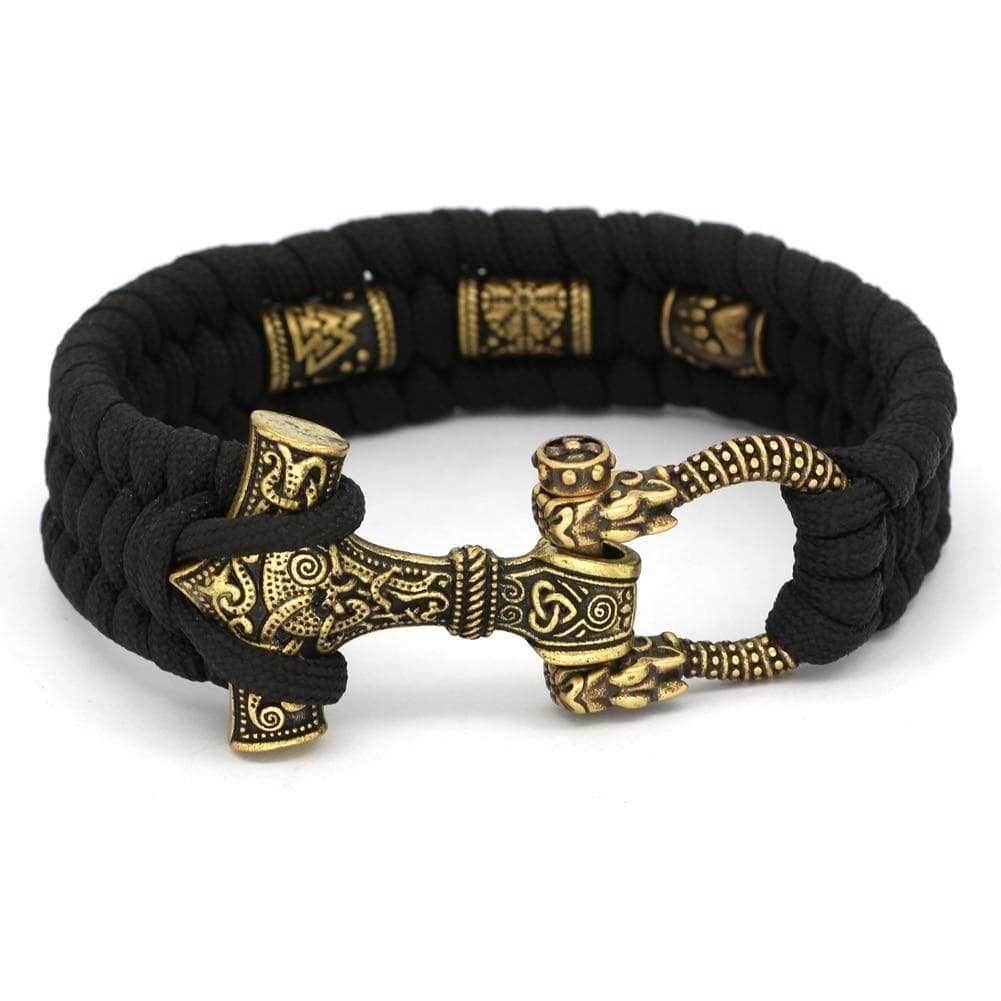Vikings Mjolnir Stainless Steel Black Paracord Bracelet - 19cm / 7.5in