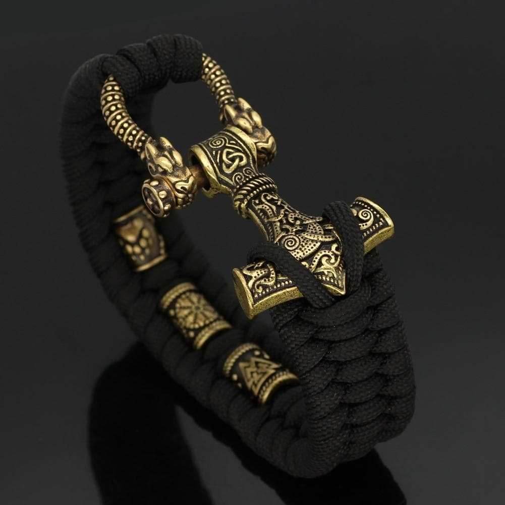 Vikings Mjolnir Stainless Steel Black Paracord Bracelet - 19cm / 7.5in