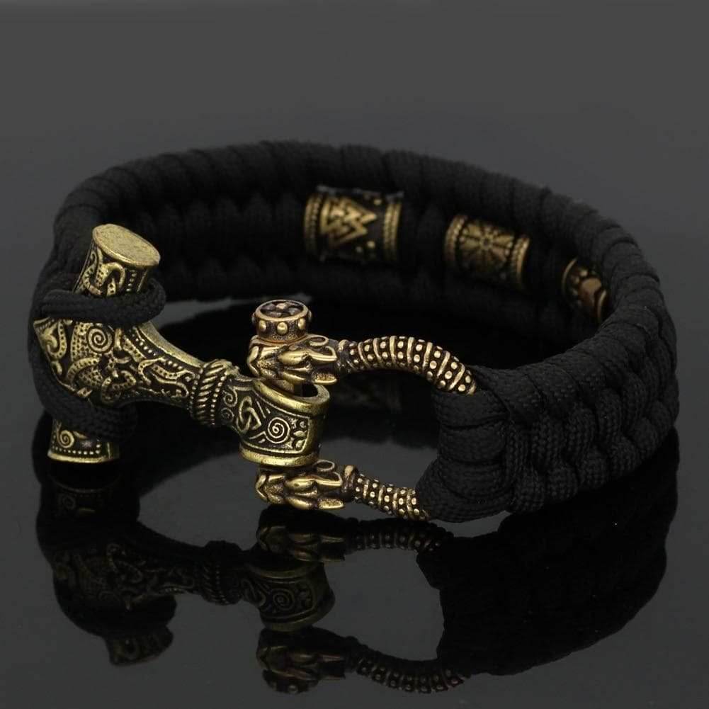 Vikings Mjolnir Stainless Steel Black Paracord Bracelet - 19cm / 7.5in