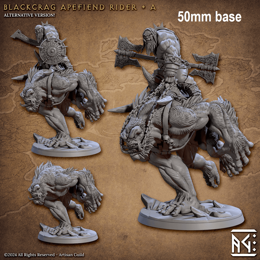 Blackcrag Apefiend Rider (Sculpt A) - With Hair / Chain Bridle / Double Axe