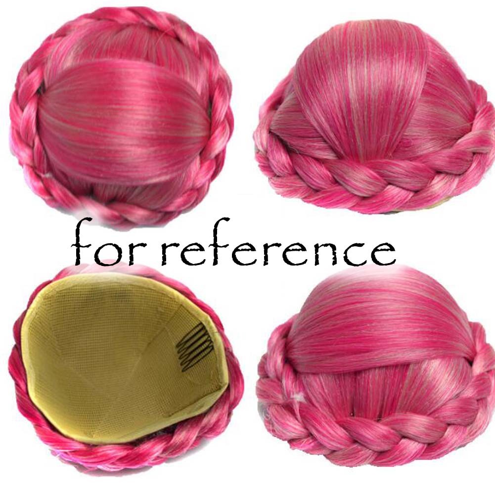 Braided Pink Hair Bun Hair Piece Updo Braided Hairpiece Hair Clip Women Girls Wig Party Wedding Dancing Hairdos