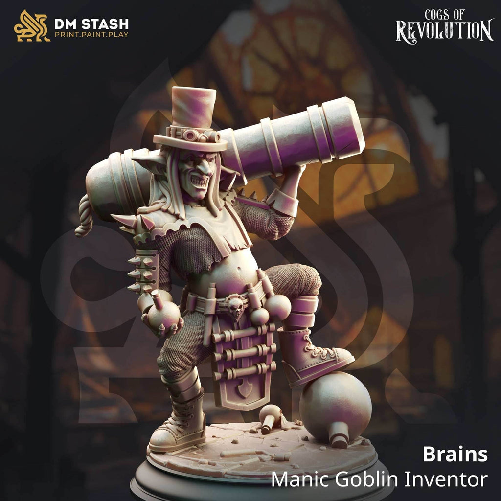 Brains, Manic Goblin Inventor (Male Goblin Artificer) - 32mm Scale