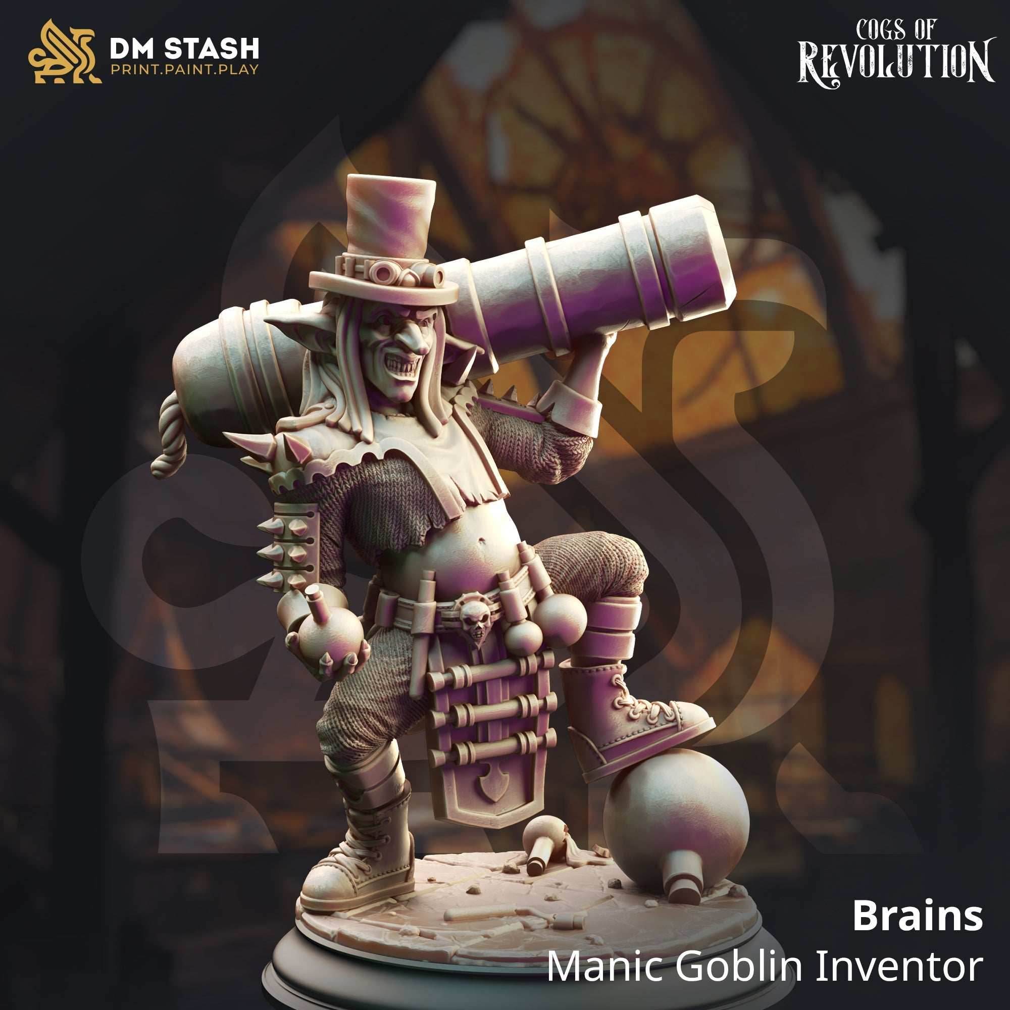 Brains, Manic Goblin Inventor (Male Goblin Artificer) - 32mm Scale
