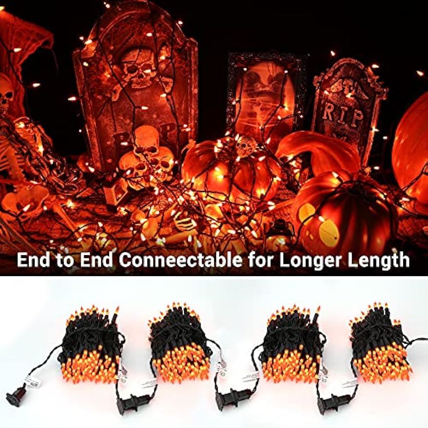 Brizled Orange Halloween Lights, 21.3ft 100-ct Incandescent Halloween String Lights Connectable, UL Certified Halloween Lights, Black Wire Mini Light Set for Halloween Tree Thanksgiving Holiday Decor