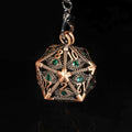 Bronze Emerald Dragon Eye Hollow Metal Dice Keychain + 7 Mini Metal DND Dice Set
