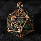 Bronze Emerald Dragon Eye Hollow Metal Dice Keychain + 7 Mini Metal DND Dice Set