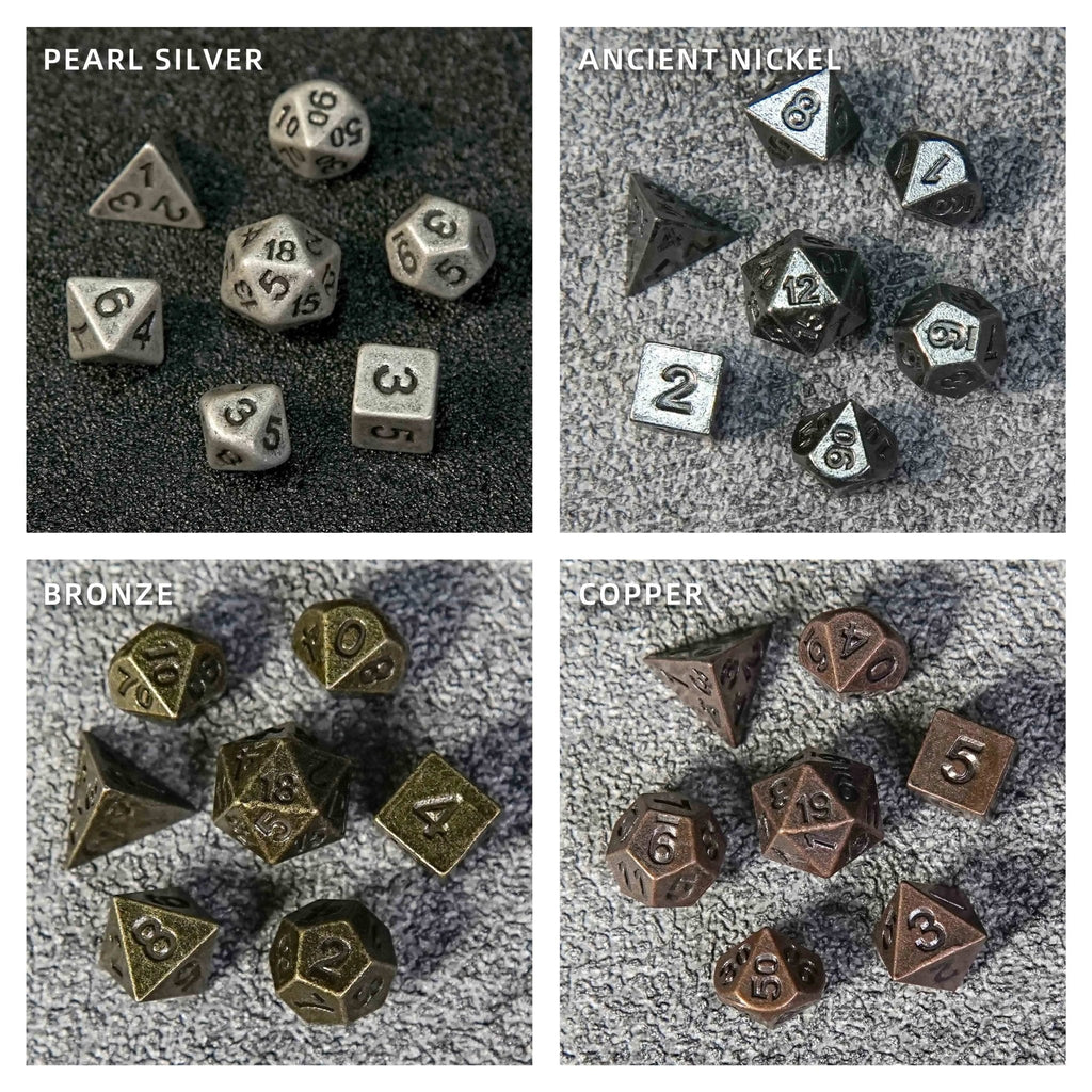 Bronze Emerald Dragon Eye Hollow Metal Dice Keychain + 7 Mini Metal DND Dice Set