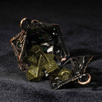 Bronze Emerald Dragon Eye Hollow Metal Dice Keychain + 7 Mini Metal DND Dice Set