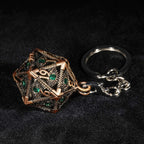 Bronze Emerald Dragon Eye Hollow Metal Dice Keychain + 7 Mini Metal DND Dice Set