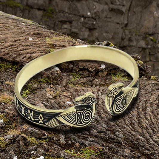 Bracelet runique Viking Odins Ravens en bronze