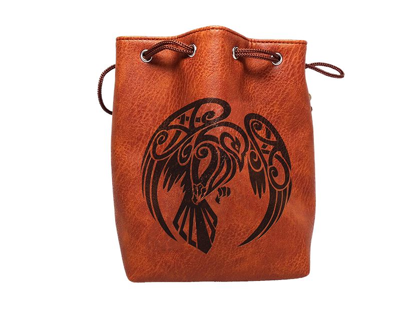 Brown Leather Lite Raven Design Self-Standing Large Dice Bag