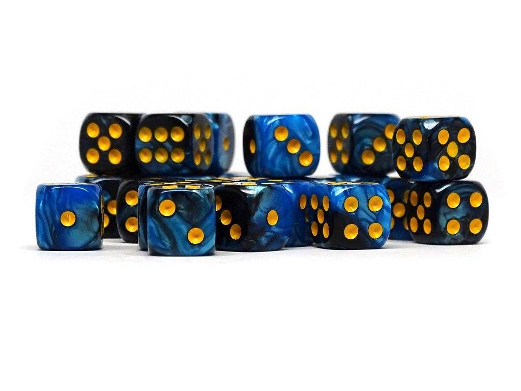 12mm D6 Dice - Blue and Black Swirl - 25 Count Bag - 