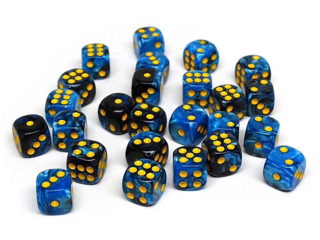 12mm D6 Dice - Blue and Black Swirl - 25 Count Bag - 