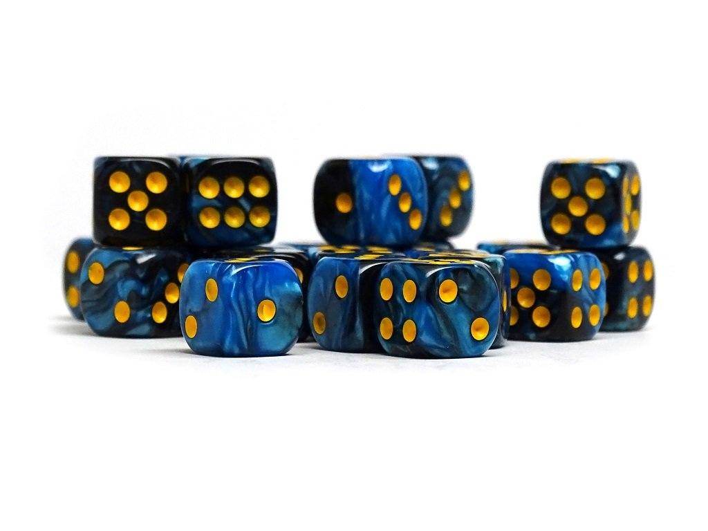 12mm D6 Dice - Blue and Black Swirl - 25 Count Bag - 