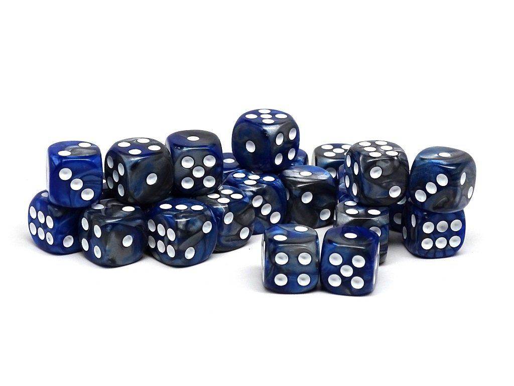 12mm D6 Dice - Blue and Silver Granite - 25 Count Bag - 