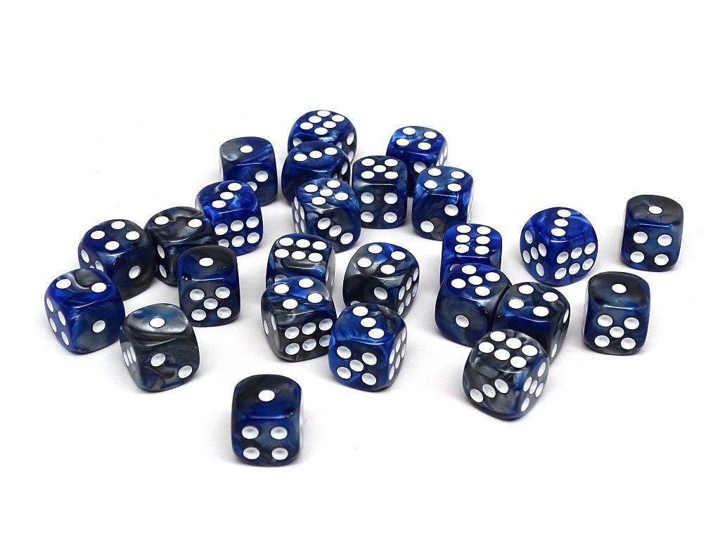 12mm D6 Dice - Blue and Silver Granite - 25 Count Bag - 