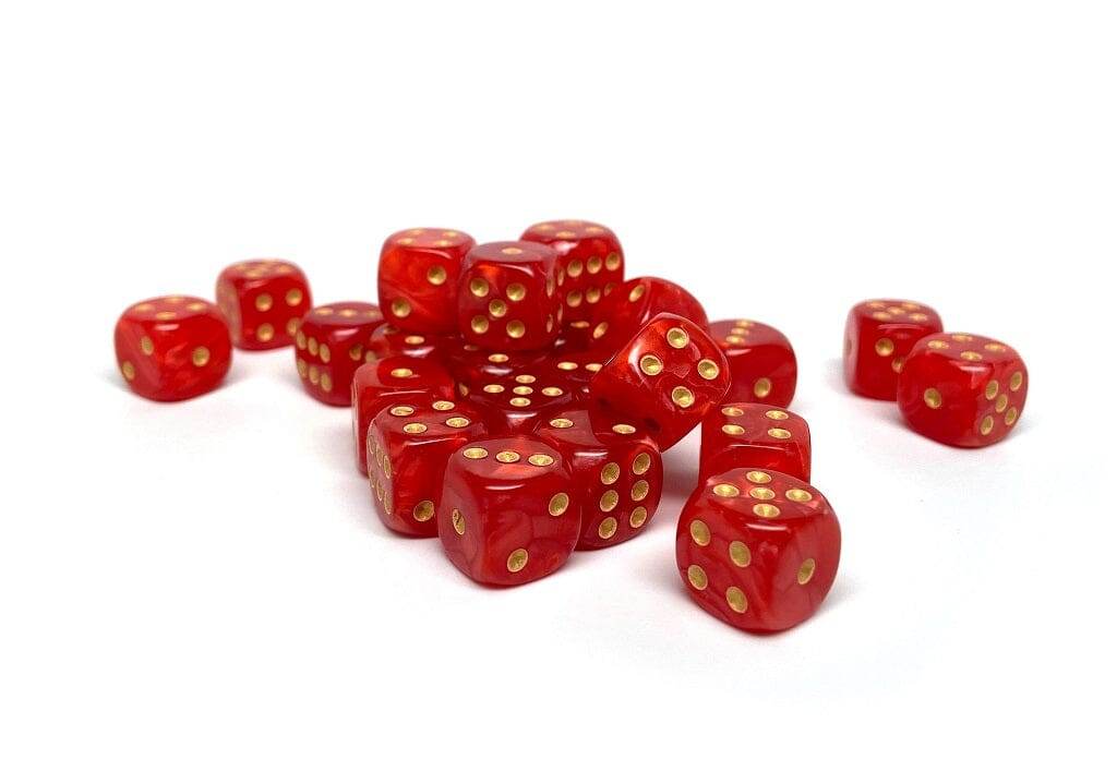 12mm D6 Dice - Crimson Marble - 25 Count Bag - 