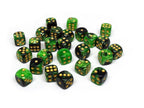 12mm D6 Dice - Green and Black Swirl - 25 Count Bag - 