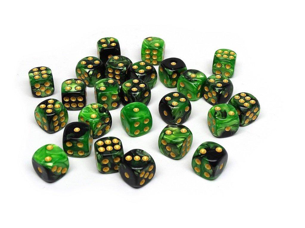 12mm D6 Dice - Green and Black Swirl - 25 Count Bag - 