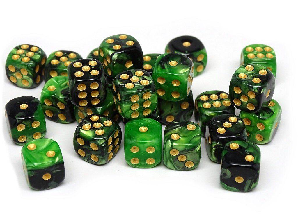12mm D6 Dice - Green and Black Swirl - 25 Count Bag - 