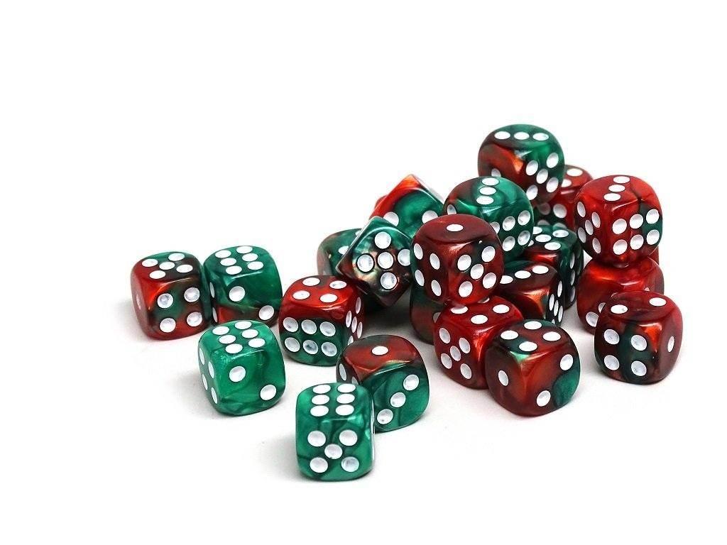 12mm D6 Dice - Green and Red Swirl - 25 Count Bag - 