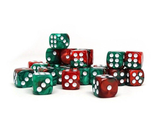 12mm D6 Dice - Green and Red Swirl - 25 Count Bag - 