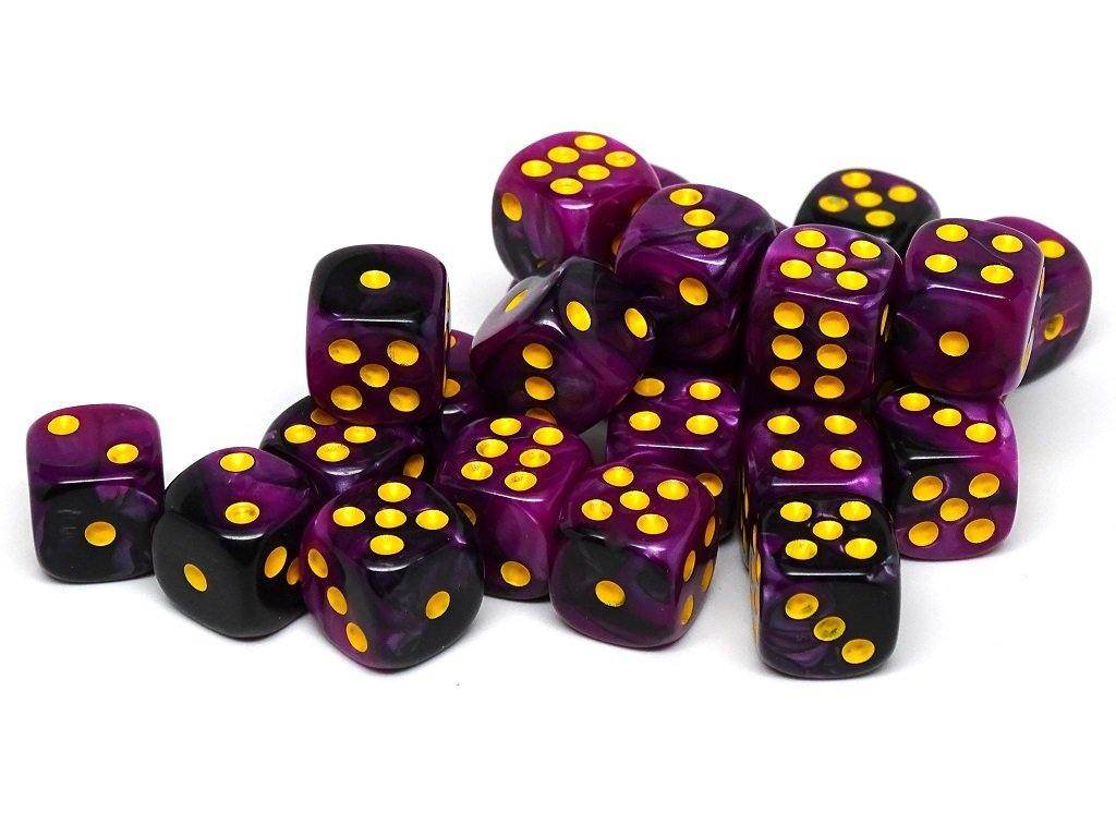 12mm D6 Dice - Purple and Black Swirl - 25 Count Bag - 