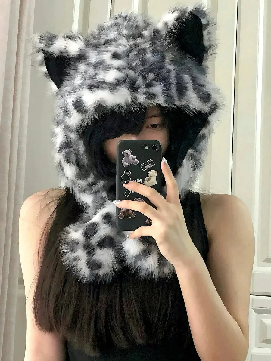 'Snow Leopard' Cheetah Pattern Furry Hat
