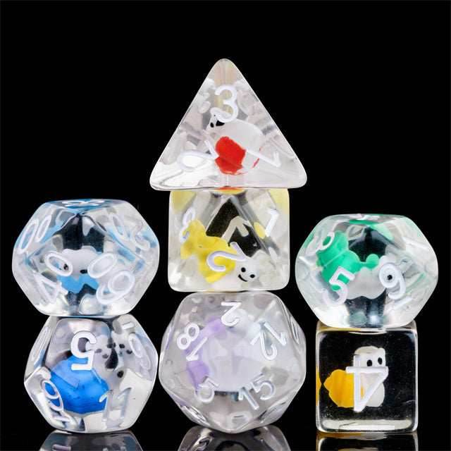 7-Color Snail Dice | Clear RPG 7-Dice Set w/ Colorful Snails Inside - 
